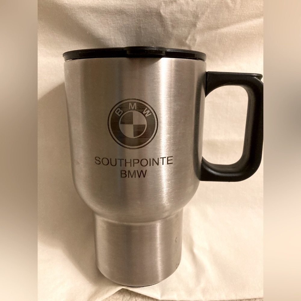 BMW Stainless Steel Mug with handle. NWOT, 16 ounces capacity